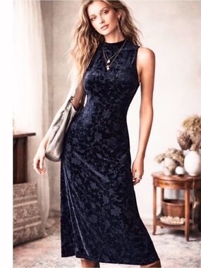 Vintage Rabbit Rabbit Rabbit Design Whimsigoth Burnout Velvet Dress Blue Sz 14